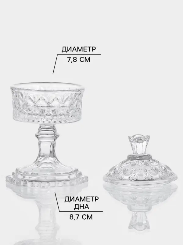 Икорница на ножке &laquo;Трофей&raquo;, 80 мл, 8&times;8&times;14.5 см, с крышкой, стекло, прозрачная