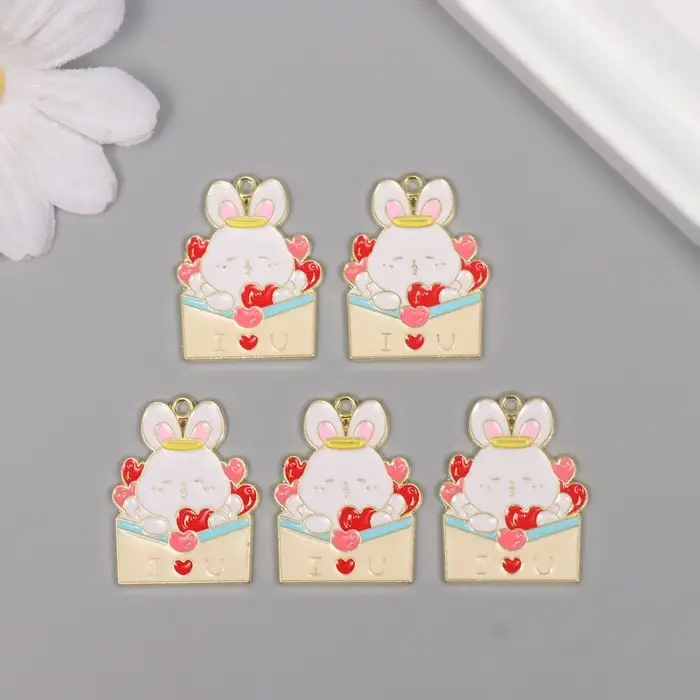 Декор для творчества металл, эмаль Декор для творчества металл, эмаль "Зайчик с конвертом с сердечками" 2,8х2,2 см