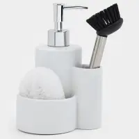 Дозатор для моющего средства Доляна &laquo;Милитари&raquo;, 370 мл, с губкой и щёткой, белый