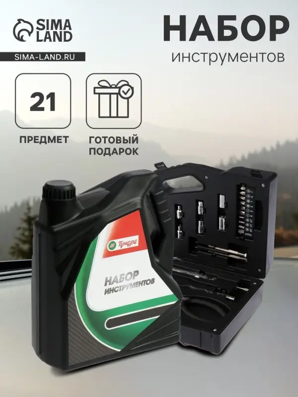 Набор инструментов ТУНДРА, подарочный пластиковый кейс &laquo;Канистра&raquo;, 21 предмет
