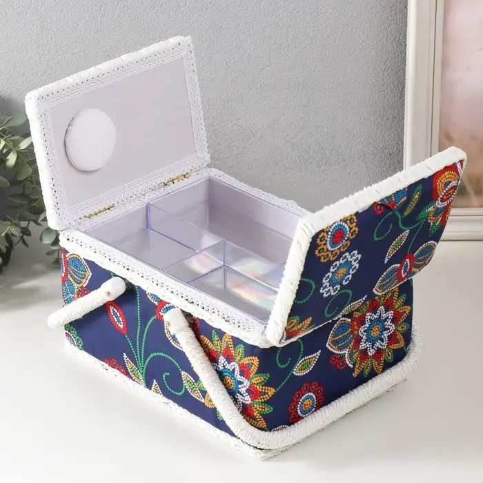 Шкатулка для рукоделия и шитья &laquo;Цветочная мозаика&raquo;, хранение ниток, иголок, мелочи, 19&times;26&times;14.5 см