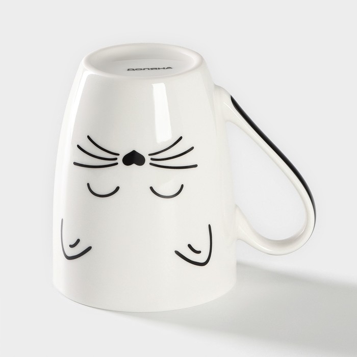 Кружка Доляна «Белый кот», 350 мл, фарфор, цвет белый Кружка Доляна «Белый кот», 350 мл, фарфор, цвет белый