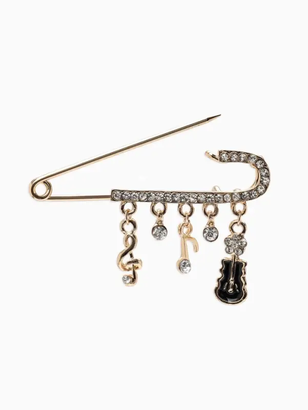 Булавка &laquo;Классика&raquo;, нотки, 5.5 см, бело-чёрная в золоте