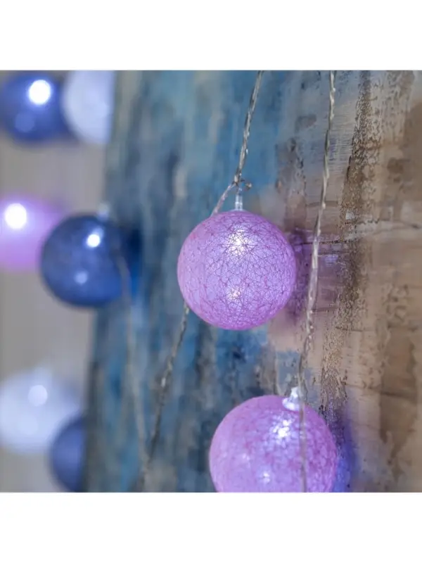 Гирлянда &laquo;Нить&raquo; 5 м с насадками &laquo;Клубки серо-розовые&raquo;, IP20, прозрачная нить, 20 LED, свечение белое, 220 В