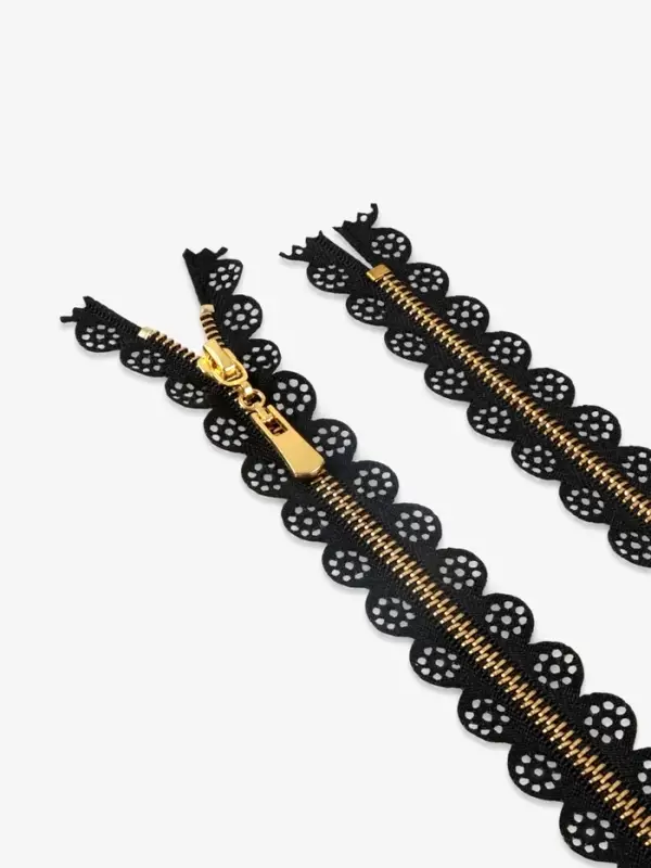 Молния металлическая, №3, неразъёмная, замок автомат, 60 см, золотистые звенья, чёрная