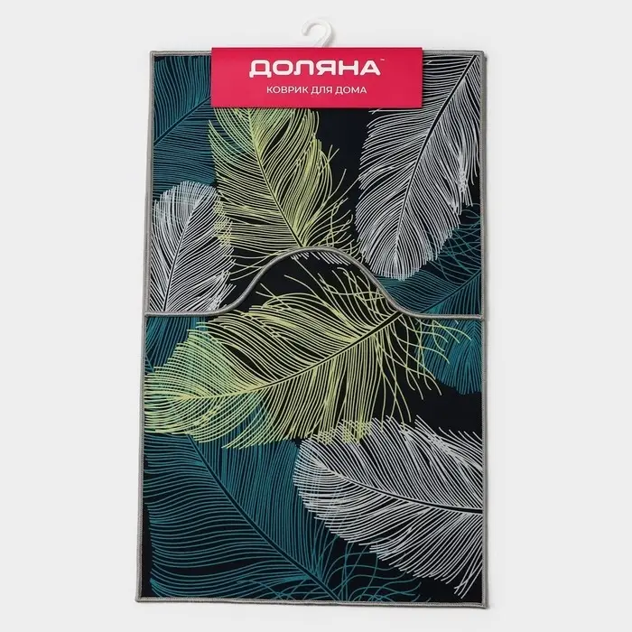 Коврики для ванной и туалета Доляна &laquo;Пёрышки&raquo;, 2 шт., 50&times;80 см, 50&times;40 см, форма МИКС