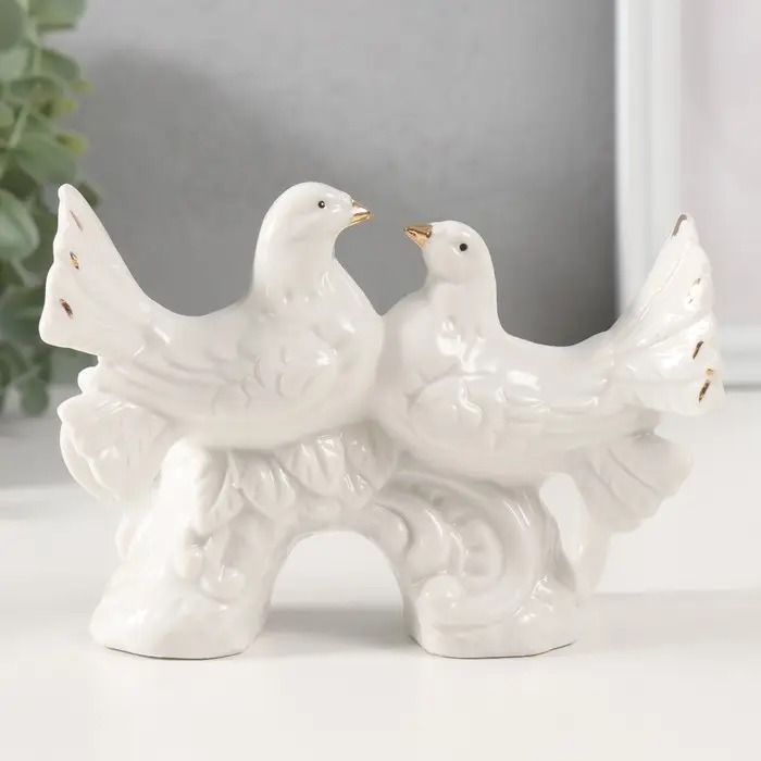 Фигурка керамика &laquo;Белые голуби на цветочном дереве&raquo;, с золотом, стразы