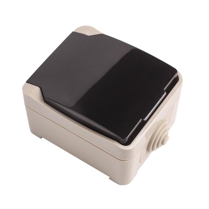 Розетка Smartbuy  Розетка Smartbuy "Сатурн", одноместная, 16 А, IP54, с крышкой, с заземлением, чёрная/серая