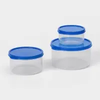 Набор контейнеров пищевых круглых Доляна, 3 шт: 150 мл, 300 мл, 500 мл, прозрачные, крышка синяя