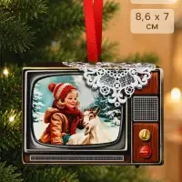 Елочная игрушка деревянная &laquo;Телевизор&raquo;, 86&times;70 мм