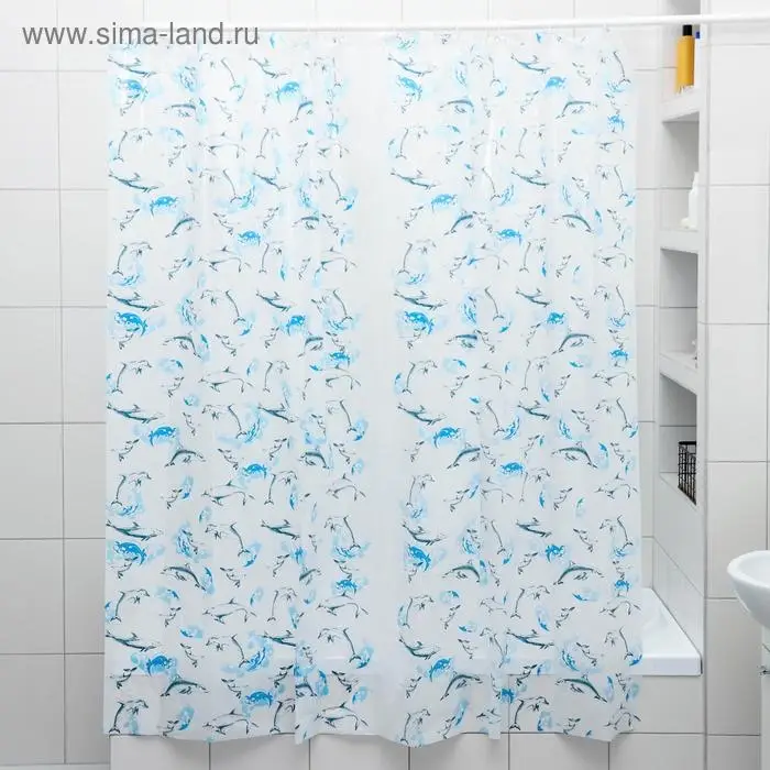 Штора для ванной «Дельфины», 180×180 см, полиэтилен, белая