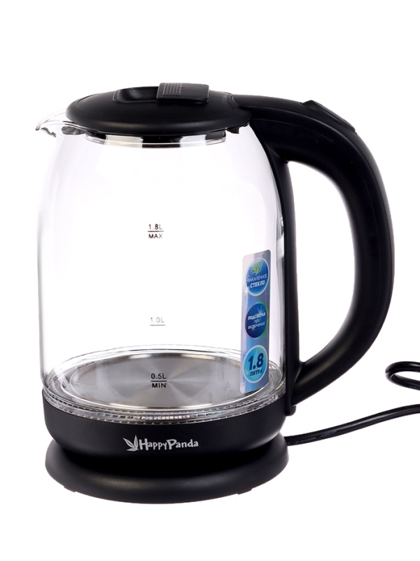 Чайник электрический Happy panda HP-2709SPBK, стекло, 1.8 л, 1800 Вт, чёрный Чайник электрический Happy panda HP-2709SPBK, стекло, 1.8 л, 1800 Вт, чёрный