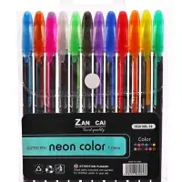 Набор гелевых ручек, 12 цветов, корпус чёрный в полоску в стержень, в блистере на кнопке