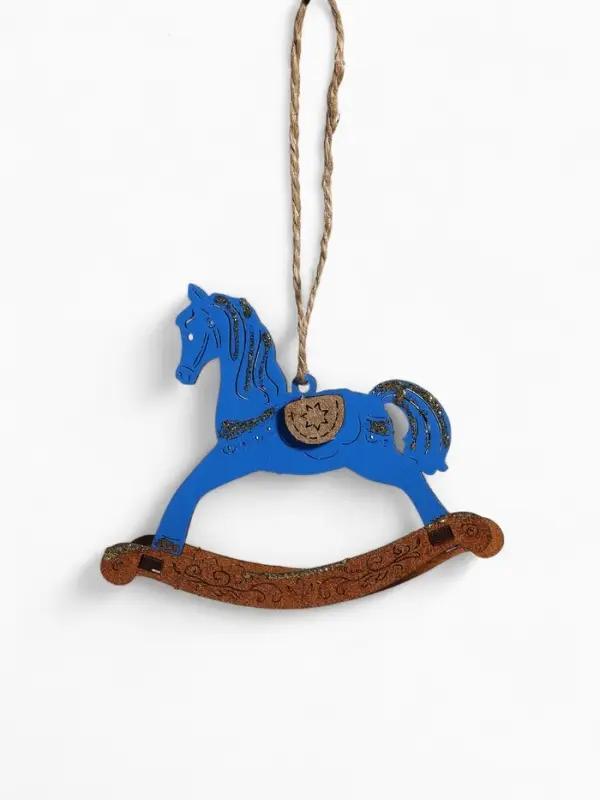 Ёлочное украшение "Лошадка-качалка" 9х2,5х8 см, Синий-дуб