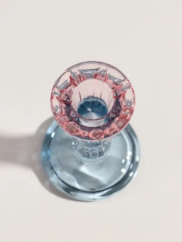Подсвечник стекло  Подсвечник стекло "Градиент. Фактура" розово-голубой d=2,2 см 6.5х6.5х10.5 см