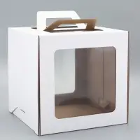 Коробка под торт 2 окна, с ручками, белая, 28&times;28&times;28 см