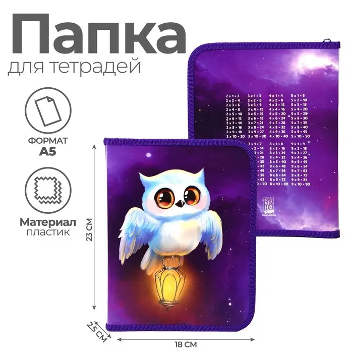 Папка для тетрадей, А5, пластиковая, 18×23×2.5 см «Совушка»