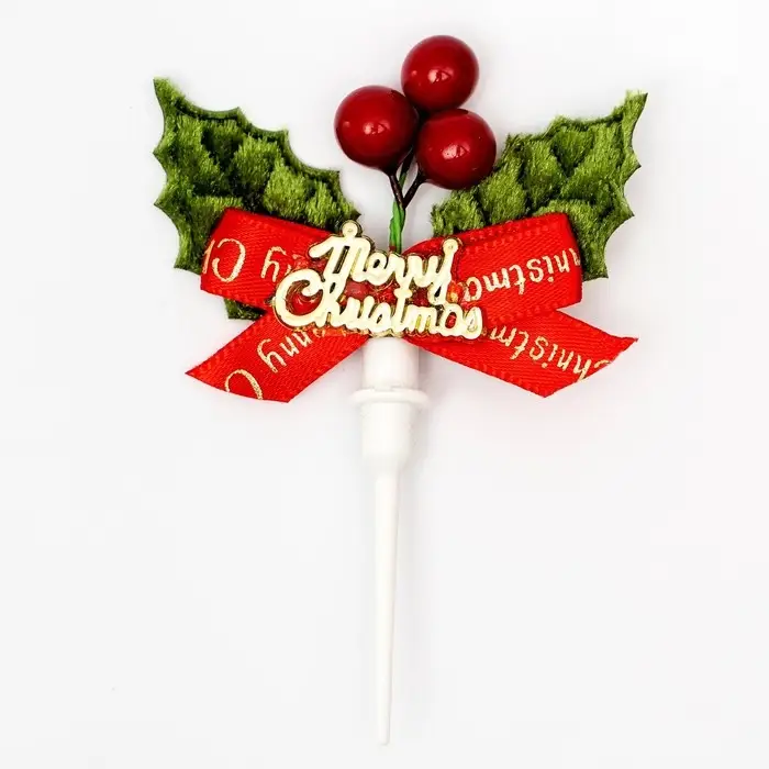 Топпер новогодний для торта Merry Christmas, с бантиком, высота 15 см