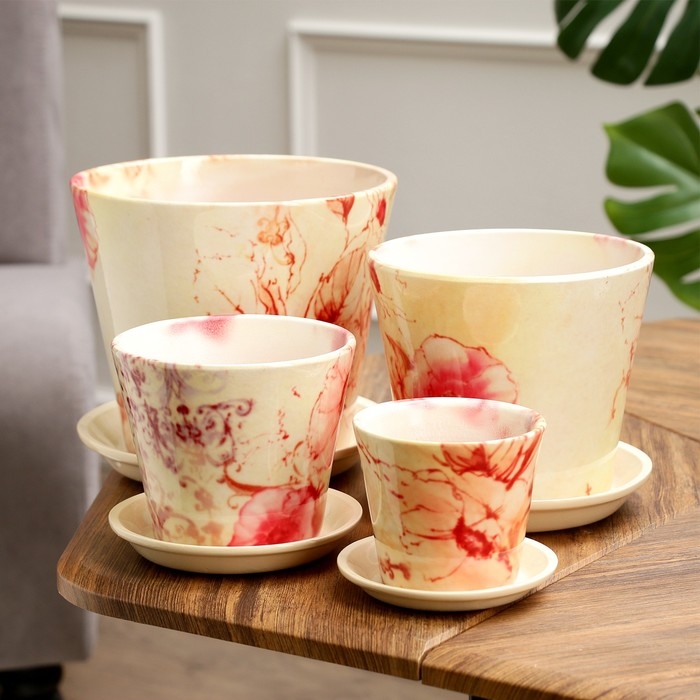 Набор горшков Авангард элегант, 0,3 / 0,8 / 1,7 / 3,2 л, бежево-желтый Набор горшков Авангард элегант, 0,3 / 0,8 / 1,7 / 3,2 л, бежево-желтый