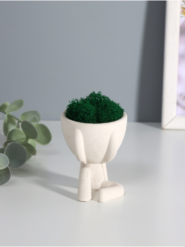 Кашпо бетонное  Кашпо бетонное "Мистер Грин" со мхом 6,7*6*6,5 см белый (мох зеленый стабилизированный)