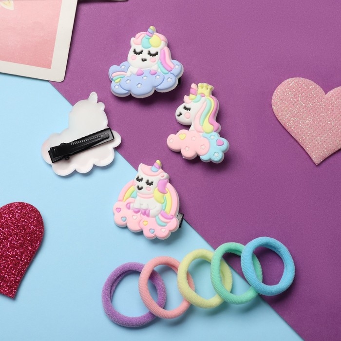 Набор для волос Набор для волос "Лучик" (10 резинок,4 зажима) единорожка, микс