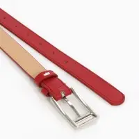 Ремень женский, 110&times;2.3 см, классическая пряжка металл, серебристая, красный