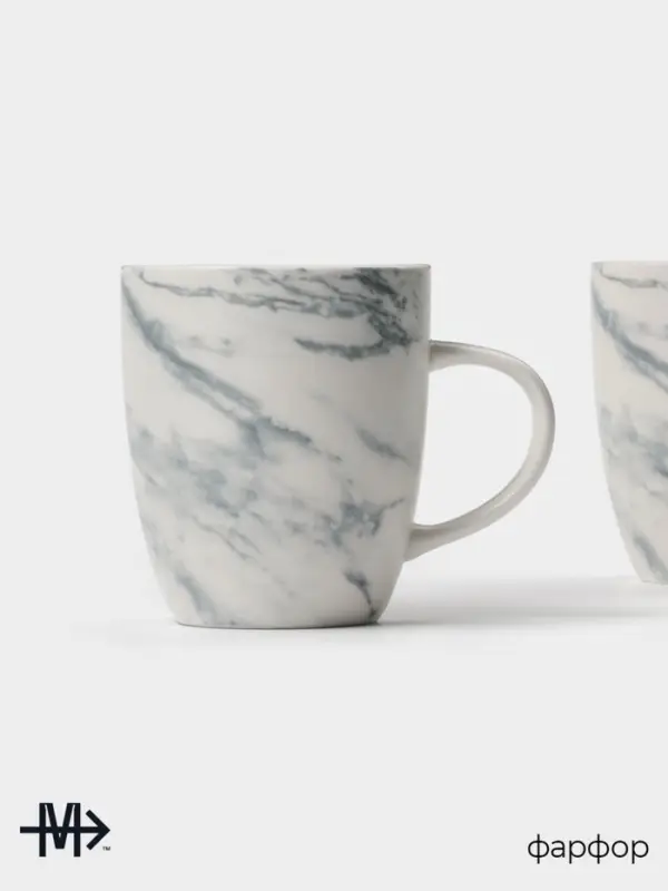 Кружки Magistro Real Marble, 400 мл, набор 2 шт., фарфор, белые