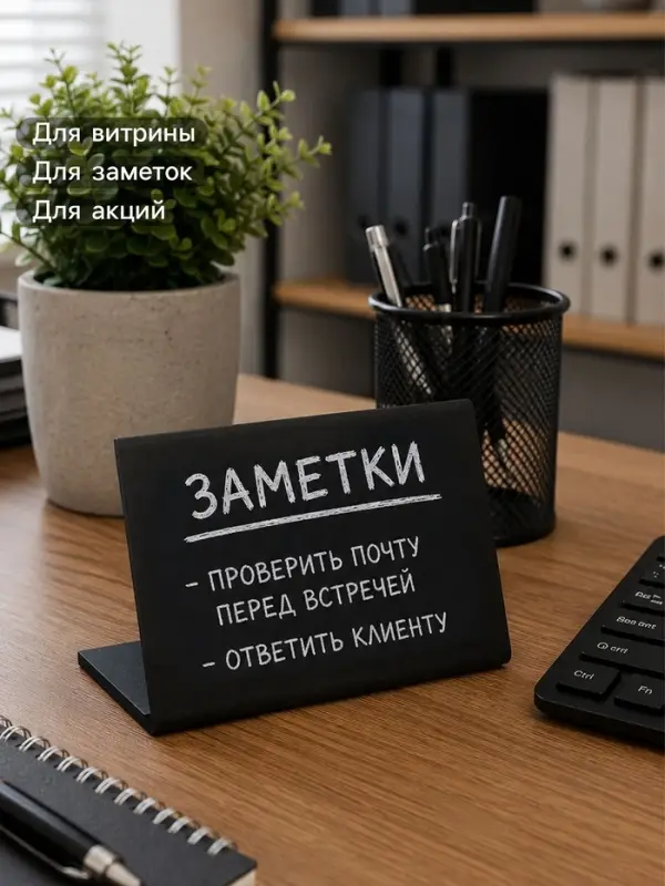 Ценник для надписей меловым маркером горизонтальный, 70&times;50 мм, чёрный, ПВХ