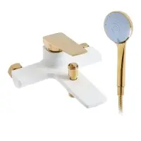 Смеситель для ванны ZEIN Z3891, однорычажный, шланг, держатель, белый/gold=