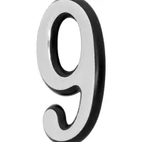 Цифра дверная 9 ТУНДРА, пластиковая, цвет хром, клеевая основа, 1 шт.