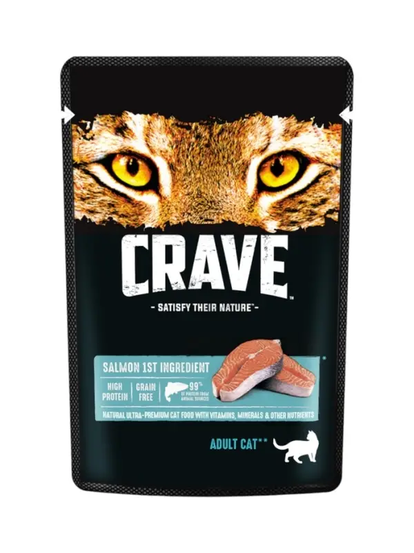 Влажный корм Crave для кошек, пауч лосось  в желе 70г Влажный корм Crave для кошек, пауч лосось  в желе 70г