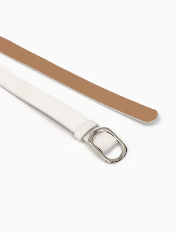 Ремень женский, затяжка, 2.5&times;110 см, без винта, серебристая пряжка, белый