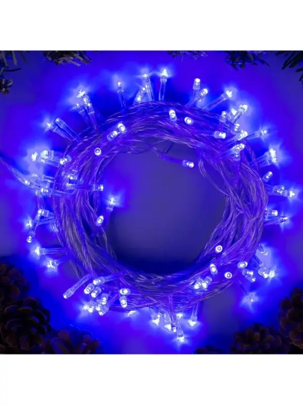 Гирлянда &laquo;Нить&raquo; 10 м, IP20, прозрачная нить, 100 LED, 8 режимов, 220 В, свечение синее
