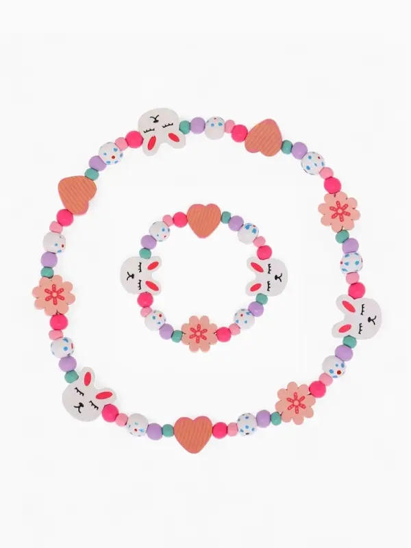 Набор детских украшений Выбражулька &laquo;Зайчик&raquo;, 2 предмета: бусы, браслет d=6 см разноцветный