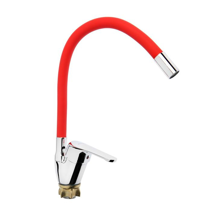 Смеситель для кухни Accoona A4844N, однорычажный, силиконовый излив, силумин, красный/хром Смеситель для кухни Accoona A4844N, однорычажный, силиконовый излив, силумин, красный/хром