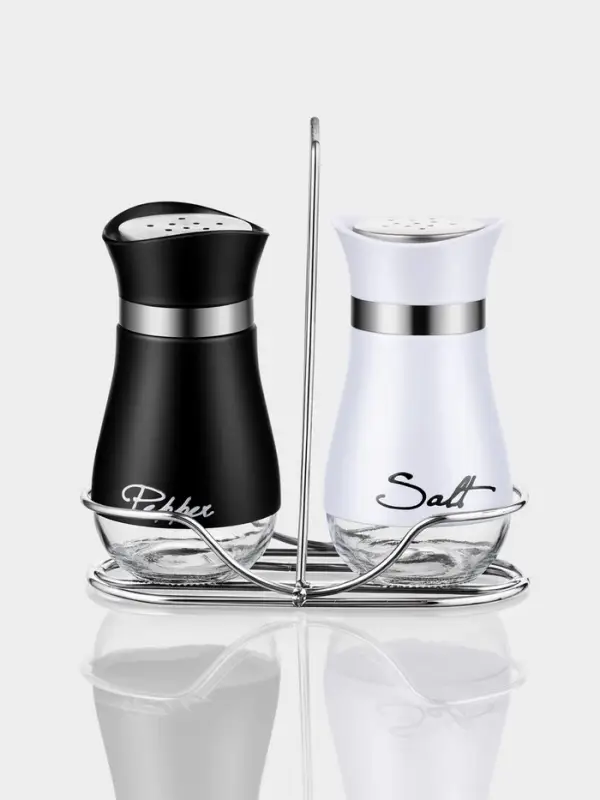 Набор для специй &laquo;Сияние.Black/White&raquo;, 2 шт., на подставке, стекло, белый, чёрный