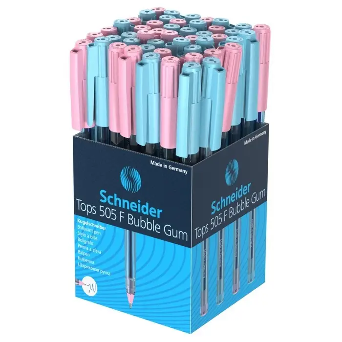 Ручка шариковая Schneider "Tops 505 F Bubble Gum", узел 0.8 мм, синие чернила, прозрачный корпус