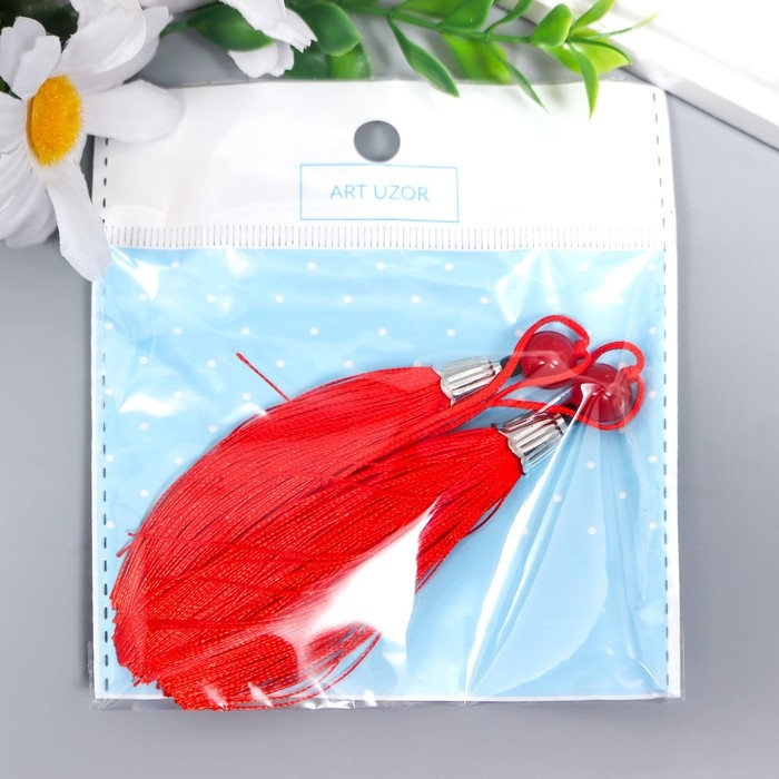 Декор для творчества текстиль Декор для творчества текстиль "Кисть с бусинкой" красный набор 2 шт 10х1 см
