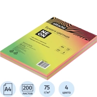 Бумага цветная Attache 'Неон' (А4,75г, 4цв. неон по 50л.) пачка 200л
