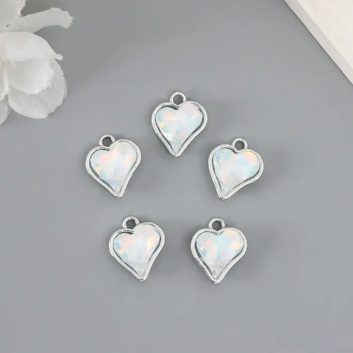 Декор для творчества металл, страз "Сердечко" белый 1,6х1,4 см