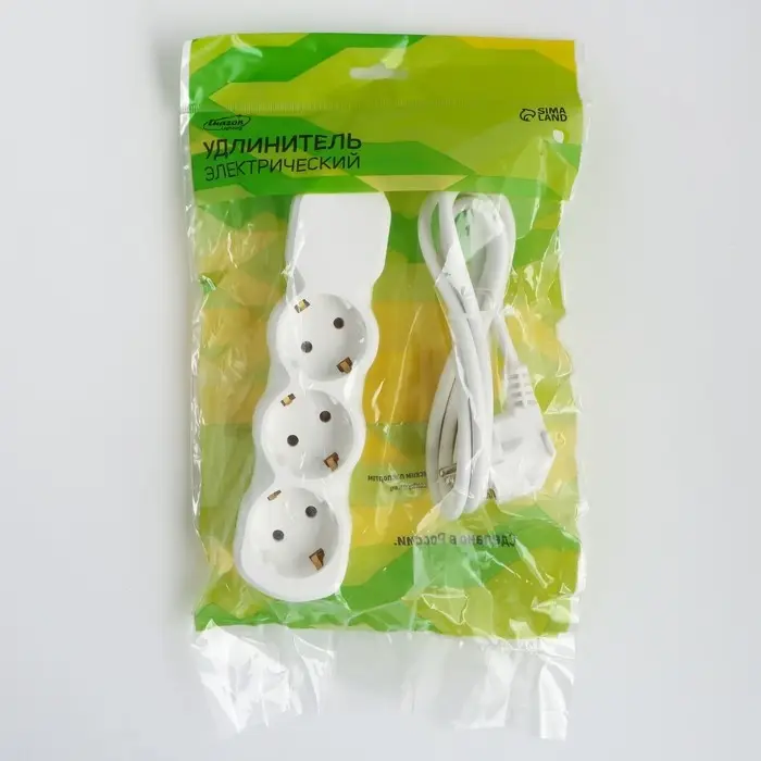 Удлинитель сетевой Luazon Lighting ECO, 3 розетки, 1.7 м, 16 А, 3500 Вт, заземление, белый