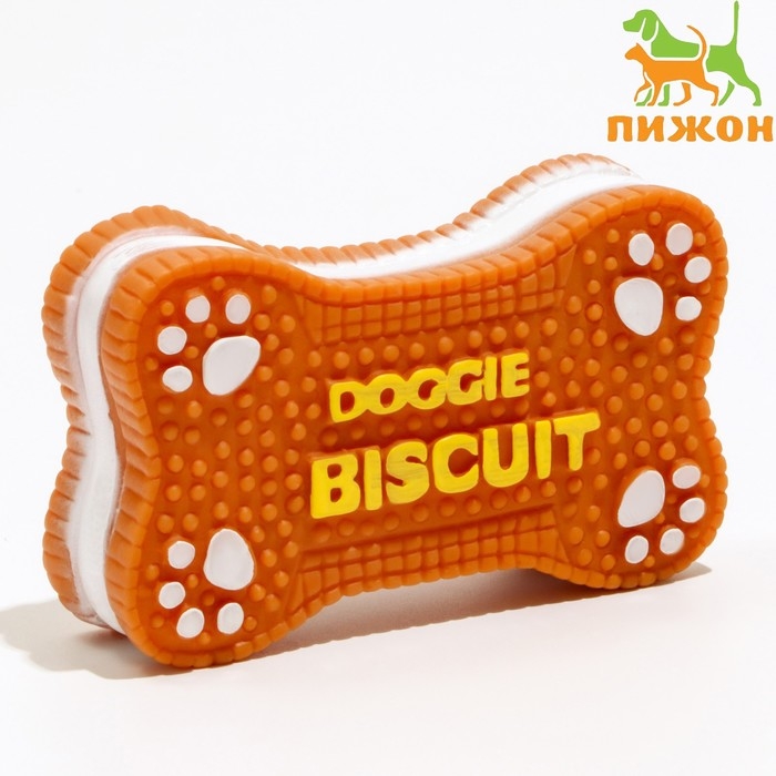 Игрушка плотная пищащая Игрушка плотная пищащая "Бисквит" для собак, 12 х 7 см, коричневая