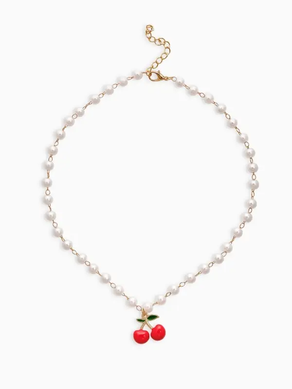 Колье на жемчужной дорожке "Вишенка", цветная в золоте 40+удл, d6