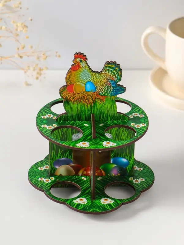 Подставка пасхальная на 8 яиц в двух ярусах "Курочка ряба", 15,5х12,5 см