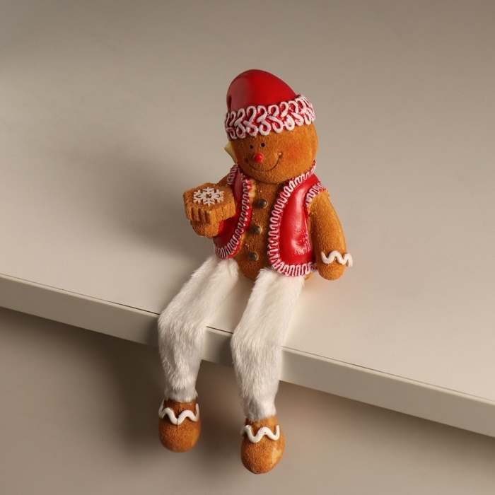 Сувенир полистоун "Имбирный снеговик в новогоднем наряде" длинные ножки МИКС 7,5х6х17 см