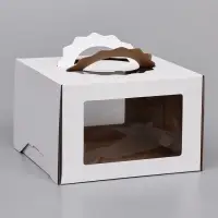 Коробка под торт 3 окна, с ручками, белая, 30&times;30&times;20 см