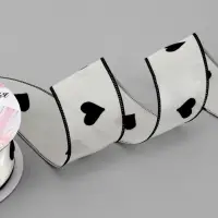 Лента капроновая &laquo;Сердечки&raquo;, с рисунком, 38 мм, 9.1&plusmn;0.5 м, бежевая, чёрная