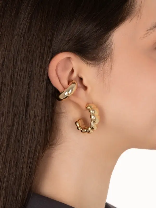 Серьги и каффы QF &laquo;Плетённый бублик&raquo;, набор, цвет золото