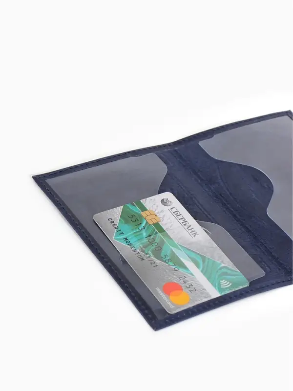 Обложка для паспорта, герб, натуральная кожа, тёмно-синяя