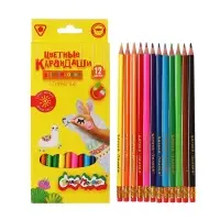 Карандаши цветные 12 цветов &laquo;Каляка-Маляка&raquo; СТИРАЕМЫЕ, с ластиком, трёхгранные, пластиковый корпус